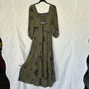 Olive green and black floral dress by Angie, size small